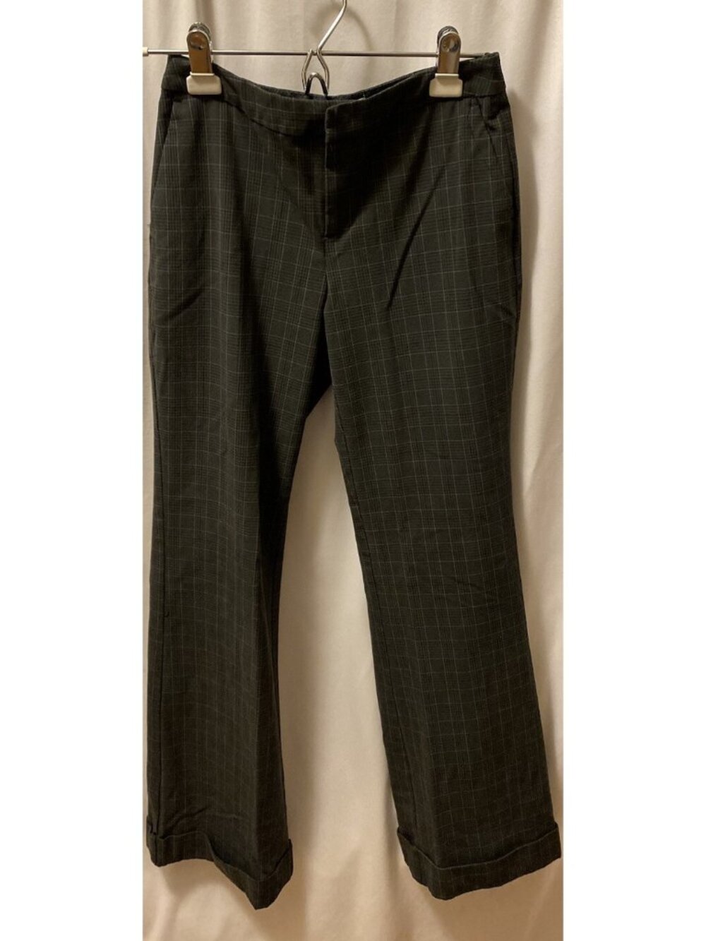 Old Navy Pants Womens Size 1 26X29 Wide Leg Stretch Cuffed Dark Gray Plaid